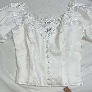 NWT Reformation Kaden off-the-shoulder ruffled linen blouse